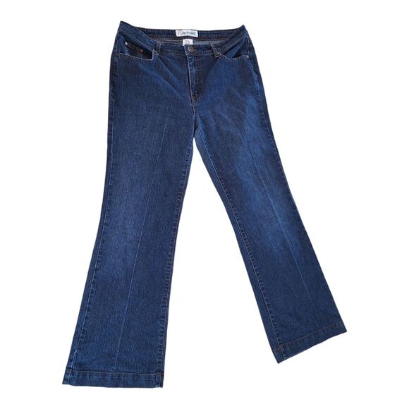 Faded Glory Stretch Flare Blue Jeans Plus Size 16 Dark Wash Denim Below Waist - Picture 1 of 12